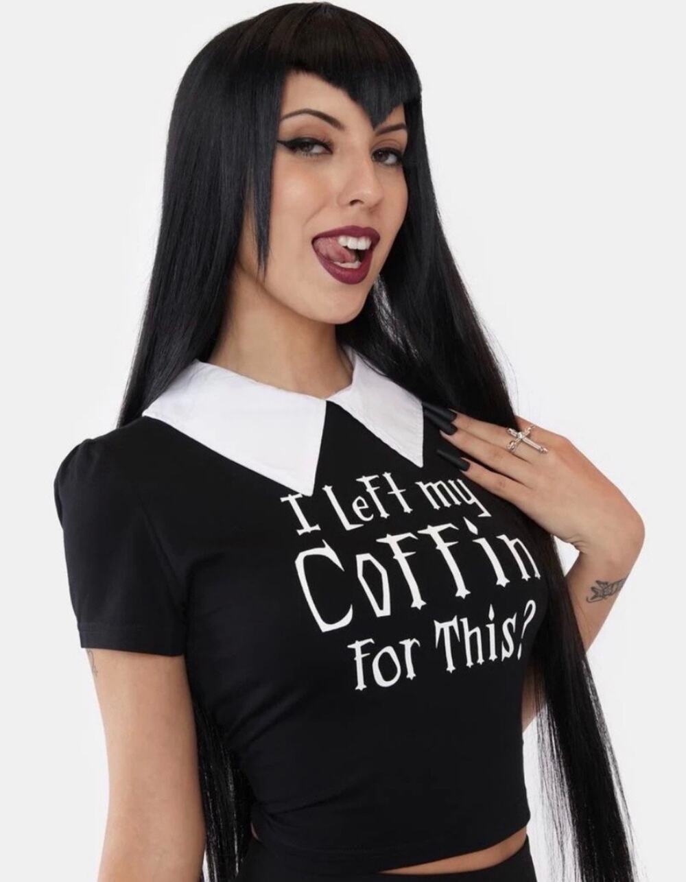 Dolls Kill Grave Girls Coffin Top Medium Black Peter Pan Collar Emo Goth